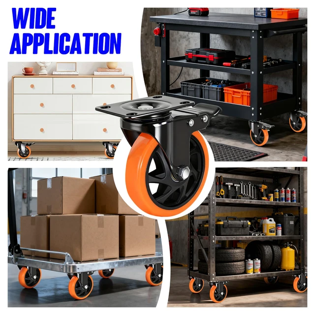 Alt view image 5 of 7 - Caster Wheels 5"Heavy Duty Caster Wheels Set of 4, Dual Lock PU Casters, Industrial Swivel Casters for Workbench, Furniture & Tool Cart Smooth, Silent & Durable