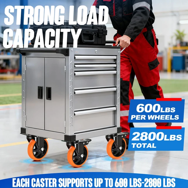 Alt view image 4 of 7 - Caster Wheels 5"Heavy Duty Caster Wheels Set of 4, Dual Lock PU Casters, Industrial Swivel Casters for Workbench, Furniture & Tool Cart Smooth, Silent & Durable