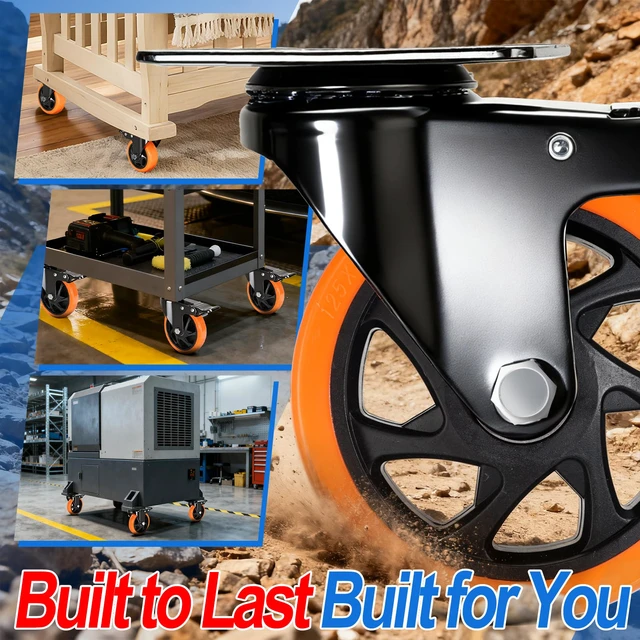 Alt view image 7 of 7 - Caster Wheels 5"Heavy Duty Caster Wheels Set of 4, Dual Lock PU Casters, Industrial Swivel Casters for Workbench, Furniture & Tool Cart Smooth, Silent & Durable