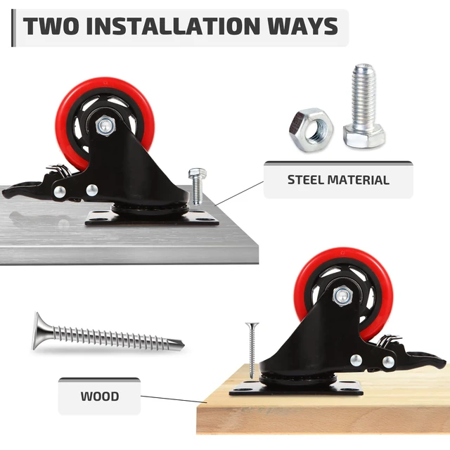 Alt view image 5 of 7 - 3 Inch Heavy Duty Casters Wheels (8 Pack), Top Plate Castor Wheels with Brake, 360 Degree Durable Locking Furniture Swivel Cart Wheels, No Noise Polyurethane Wheels for Cabinet, Workbench