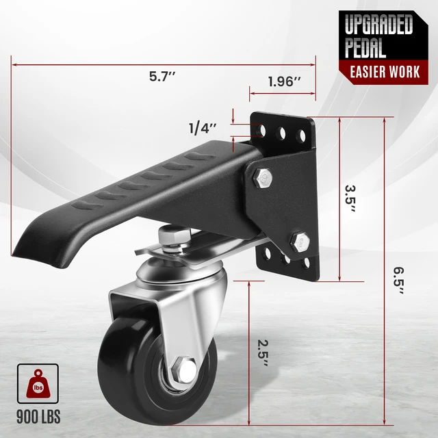 Alt view image 2 of 7 - Workbench Casters Retractable Casters Kit 900Lbs, 4 Heavy Duty Casters Side Mounted All Steel Construction Urethane, Bonus Install Template, 4 Pack