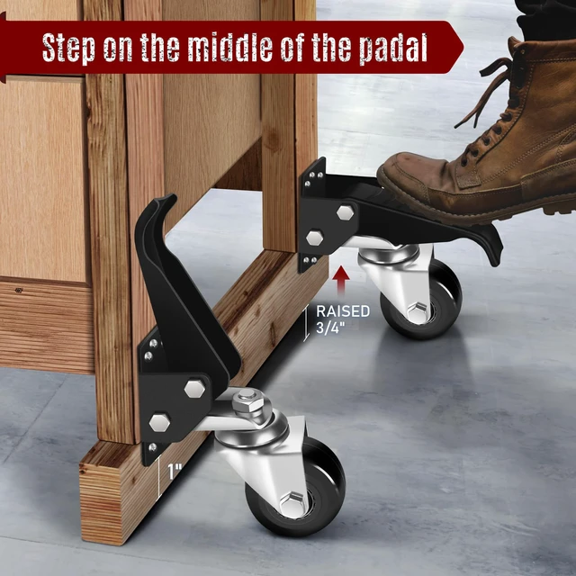 Alt view image 5 of 7 - Workbench Casters Retractable Casters Kit 900Lbs, 4 Heavy Duty Casters Side Mounted All Steel Construction Urethane, Bonus Install Template, 4 Pack