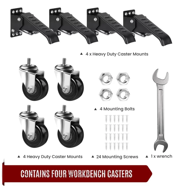 Alt view image 7 of 7 - Workbench Casters Retractable Casters Kit 900Lbs, 4 Heavy Duty Casters Side Mounted All Steel Construction Urethane, Bonus Install Template, 4 Pack