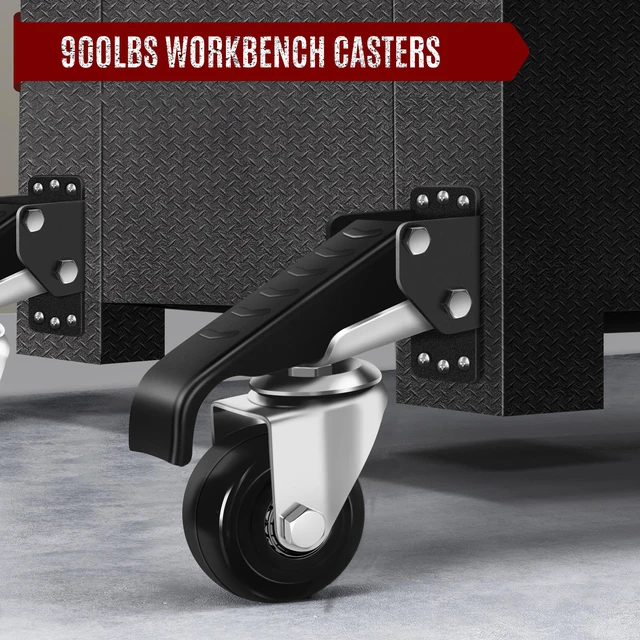 Alt view image 6 of 7 - Workbench Casters Retractable Casters Kit 900Lbs, 4 Heavy Duty Casters Side Mounted All Steel Construction Urethane, Bonus Install Template, 4 Pack