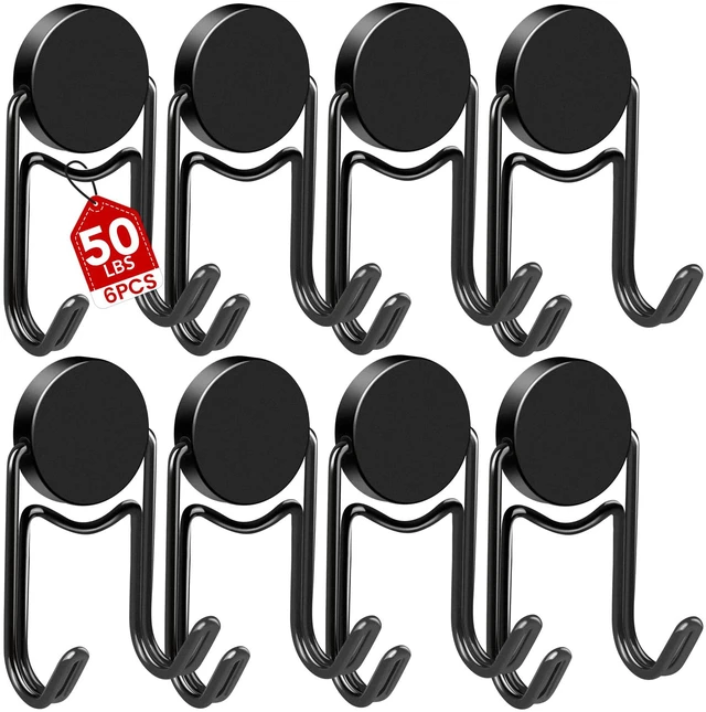 Main image of Magnetic Hooks for Cruise Cabins 50Lbs+ Heavy Duty Magnet Hook Strong Magnets Hanging Hooks for Refrigerator Grill Toolbox Outdoor 8 Pack (Black)