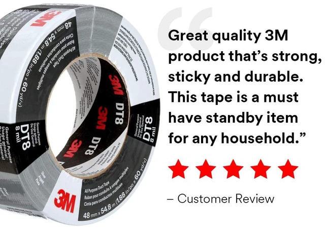 Alt view image 4 of 6 - All Purpose Duct Tape DT8, Silver, 1.88 in x 60 yd, 8 mil, 3 Roll/Pack Industrial Strength, Tear by Hand, Perfect for HVAC, Bundling, Moisture Proofing, and Reinforcing