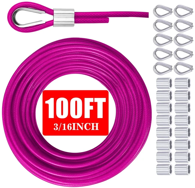 Main image of Vinyl Coated Galvanized Steel Wire Rope 3/16" PVC Covered Steel Cable 50ft/100ft/150ft/200ft, Ideal String Light Hanging Cable