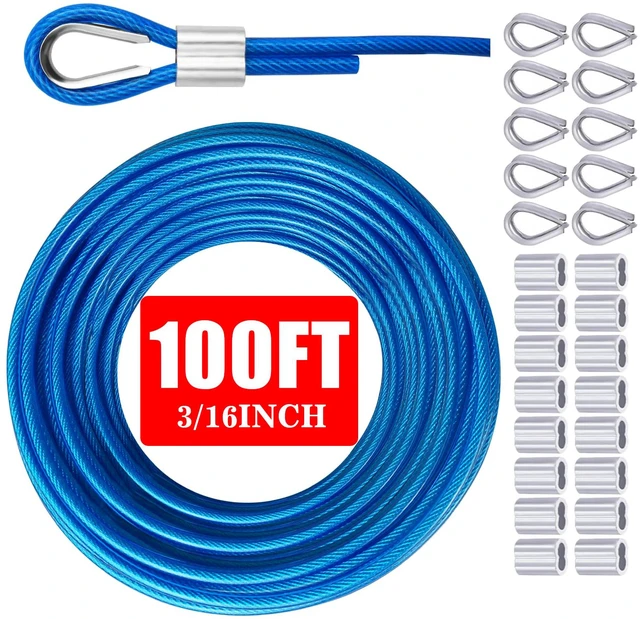Main image of Vinyl Coated Galvanized Steel Wire Rope 3/16" PVC Covered Steel Cable 50ft/100ft/150ft/200ft, Ideal String Light Hanging Cable