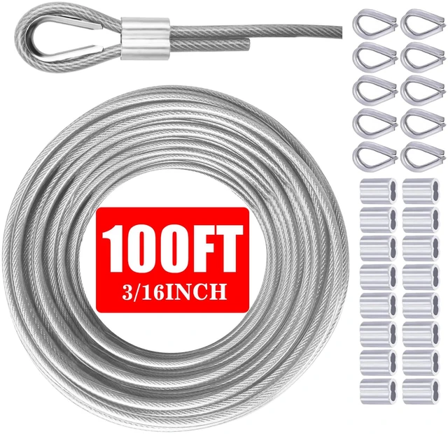 Main image of Vinyl Coated Galvanized Steel Wire Rope 3/16" PVC Covered Steel Cable 50ft/100ft/150ft/200ft, Ideal String Light Hanging Cable