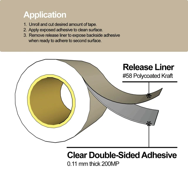 Alt view image 4 of 6 - 468MP Adhesive Transfer Tape 12 in x 20 ft Roll High-Temp Double-Sided, For 3D Printer PEI Sheets, Metal Nameplates & Industrial Signage, Heat Resistant 200MP Acrylic