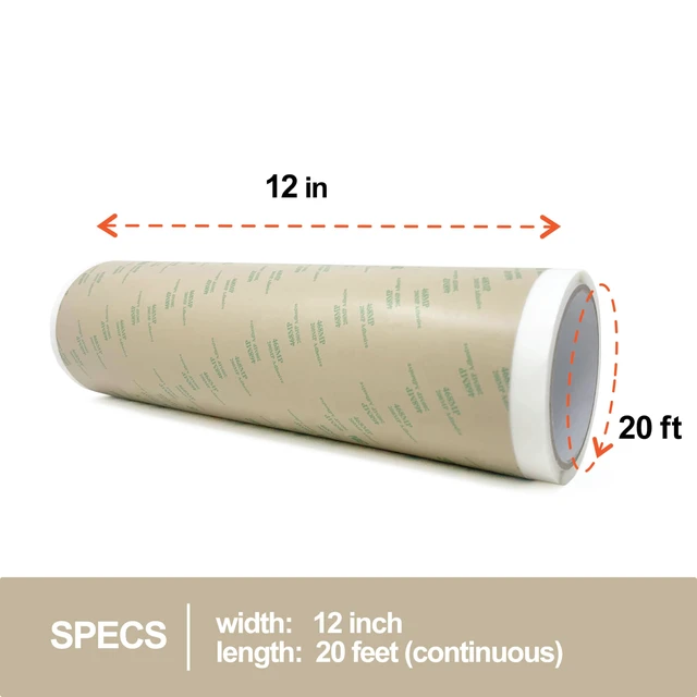 Alt view image 3 of 6 - 468MP Adhesive Transfer Tape 12 in x 20 ft Roll High-Temp Double-Sided, For 3D Printer PEI Sheets, Metal Nameplates & Industrial Signage, Heat Resistant 200MP Acrylic