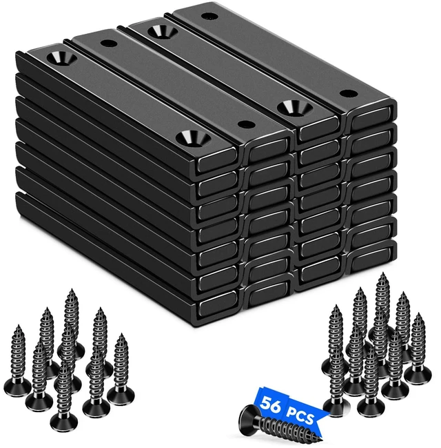 Main image of Neodymium Strong Bar Magnets with Screws Holes 28Pack, 80lbs Rare Earth Magnet Heavy Duty Magnetic Pulling Force Cabinet Door Catch for Hanging Latch Mounting Tool Room HomeBlack