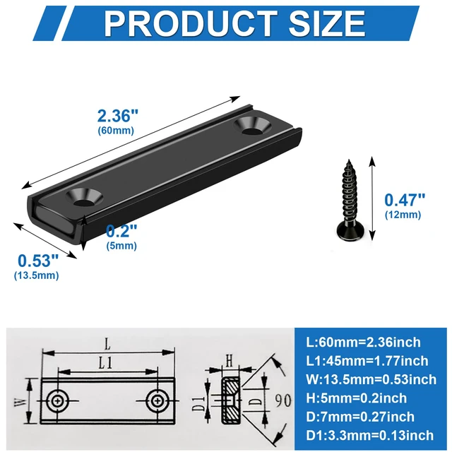 Alt view image 2 of 6 - Neodymium Strong Bar Magnets with Screws Holes 28Pack, 80lbs Rare Earth Magnet Heavy Duty Magnetic Pulling Force Cabinet Door Catch for Hanging Latch Mounting Tool Room HomeBlack