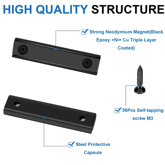 Alt view image 3 of 6 - Neodymium Strong Bar Magnets with Screws Holes 28Pack, 80lbs Rare Earth Magnet Heavy Duty Magnetic Pulling Force Cabinet Door Catch for Hanging Latch Mounting Tool Room HomeBlack