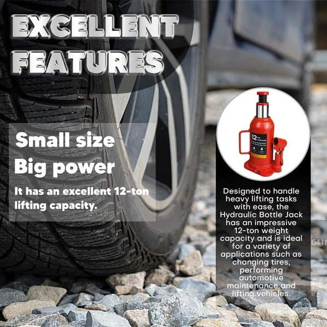 Alt view image 2 of 7 - Hydraulic Bottle Jack with Carrying Case, 12 Ton (26,455 lb) Capacity 7.9-16.2 inch Lifting Range, Muti-Directional Welded Bottle Car Jack for Car, Truck, RV, Pickup Truck, Auto Repair