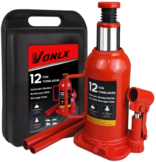 Main image of Hydraulic Bottle Jack with Carrying Case, 12 Ton (26,455 lb) Capacity 7.9-16.2 inch Lifting Range, Muti-Directional Welded Bottle Car Jack for Car, Truck, RV, Pickup Truck, Auto Repair