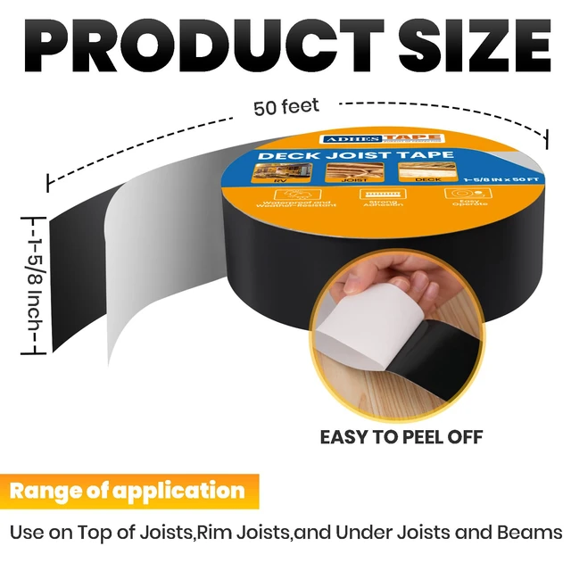 Alt view image 2 of 6 - Deck Joist Tape, 1-5/8" x 50', Weather Resistance & Waterproof 6 Rolls Butyl Joist Tape for Decking, Deck Flashing Tape, Ideal for Wood Decks Beams Roof, Outdoor Construction Use