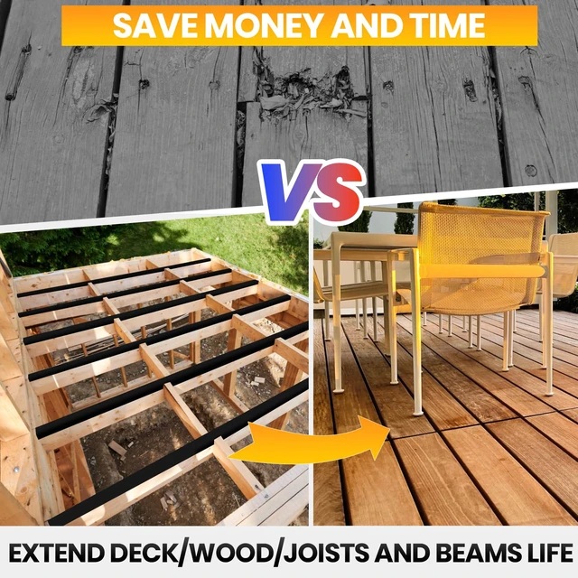 Alt view image 3 of 6 - Deck Joist Tape, 1-5/8" x 50', Weather Resistance & Waterproof 6 Rolls Butyl Joist Tape for Decking, Deck Flashing Tape, Ideal for Wood Decks Beams Roof, Outdoor Construction Use