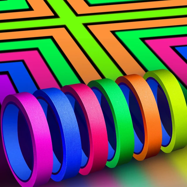 Main image of 6 Colors Neon Gaffer Cloth Tape, Fluorescent Rainbow Color UV Blacklight Tape for UV Party (0.6 inch x 35 feet)