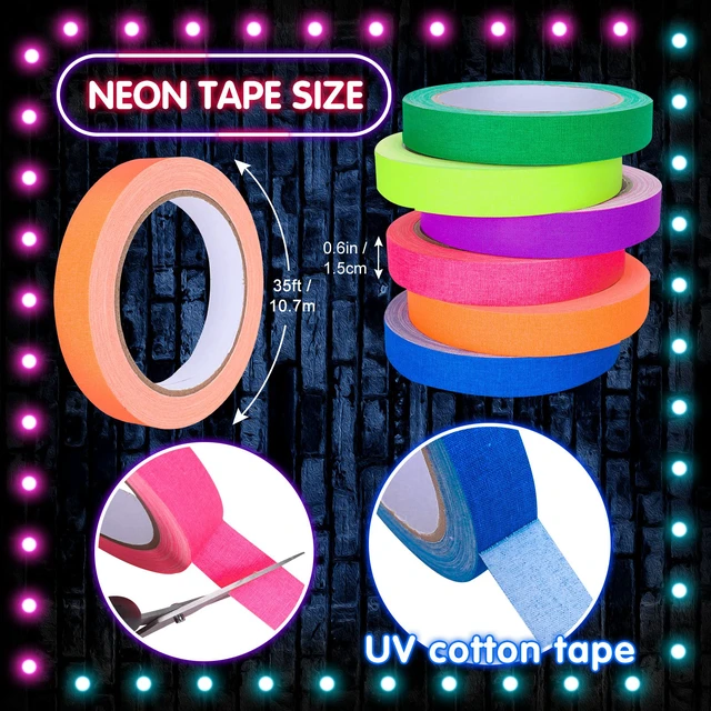 Alt view image 2 of 7 - 6 Colors Neon Gaffer Cloth Tape, Fluorescent Rainbow Color UV Blacklight Tape for UV Party (0.6 inch x 35 feet)