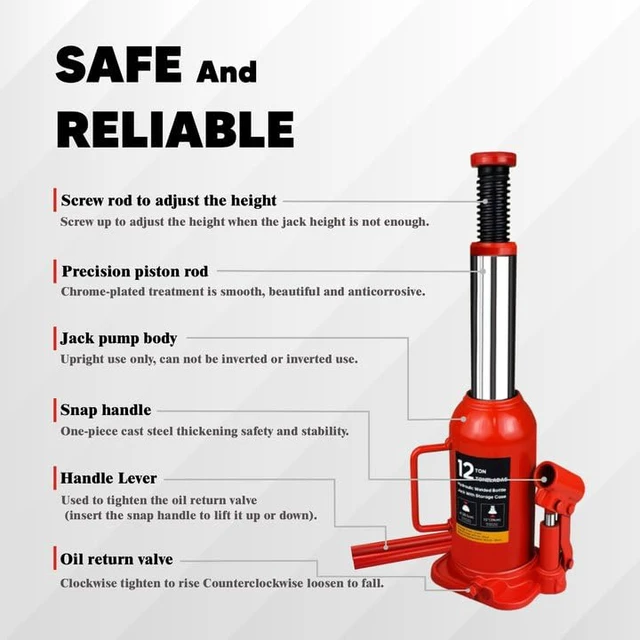 Alt view image 6 of 7 - Hydraulic Bottle Jack with Carrying Case, 12 Ton (26,455 lb) Capacity 7.9-16.2 inch Lifting Range, Muti-Directional Welded Bottle Car Jack for Car, Truck, RV, Pickup Truck, Auto Repair