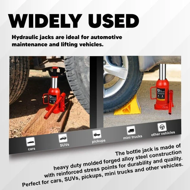 Alt view image 7 of 7 - Hydraulic Bottle Jack with Carrying Case, 12 Ton (26,455 lb) Capacity 7.9-16.2 inch Lifting Range, Muti-Directional Welded Bottle Car Jack for Car, Truck, RV, Pickup Truck, Auto Repair