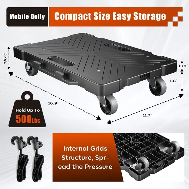Alt view image 2 of 7 - Furniture Dolly,2 Pack,16.9x11.7in,4-Wheel Flat Moving Dolly