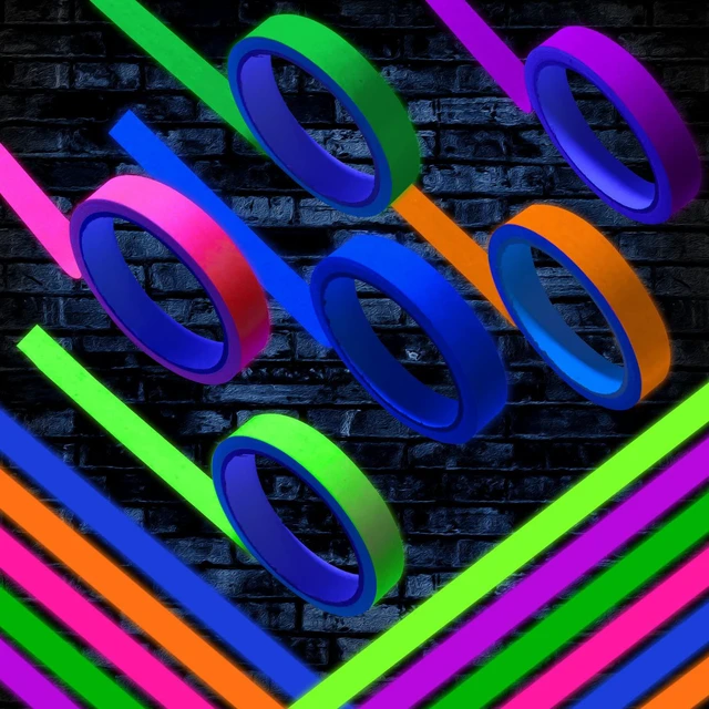 Alt view image 4 of 7 - 6 Colors Neon Gaffer Cloth Tape, Fluorescent Rainbow Color UV Blacklight Tape for UV Party (0.6 inch x 35 feet)