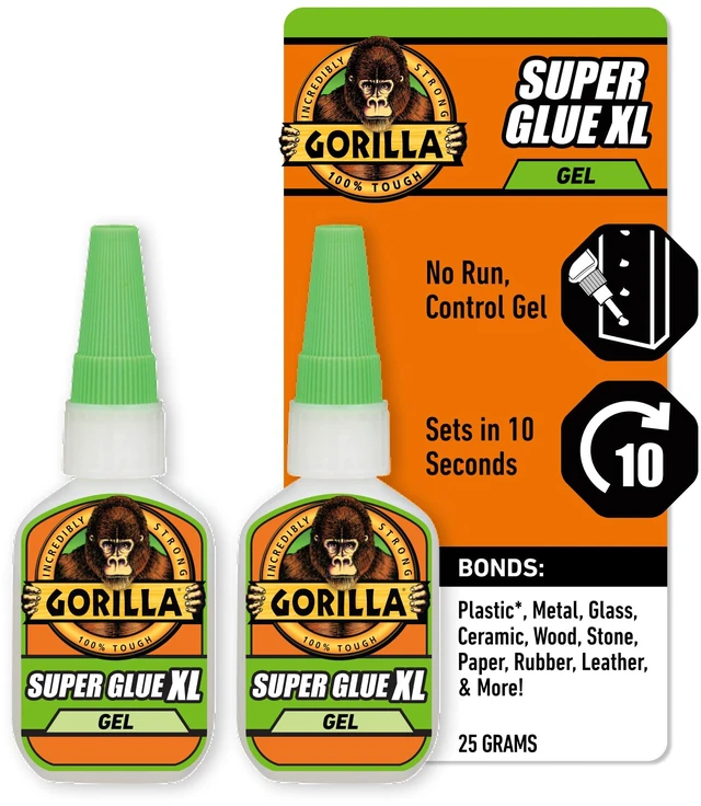 Main image of Glue Super Glue Gel XL, Fast-Setting, Thicker Controlled No Run Formula, Anti-Clog Cap, Versatile Cyanoacrylate Glue, 25g, Clear (Pack of 2)