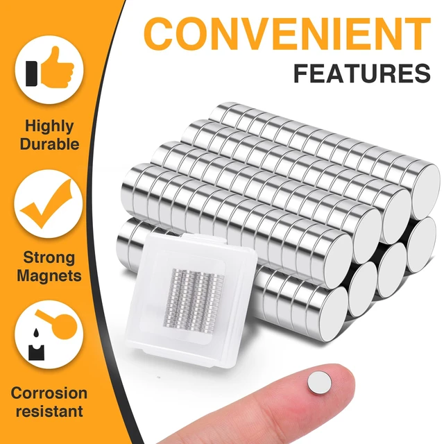 Alt view image 2 of 6 - 200Pcs Small 6x2mm Neodymium Magnets Rare Earth Magnets for Whiteboard, Small Round Disc for Fridge, Crafts, DIY, Science, Office, Kitchen