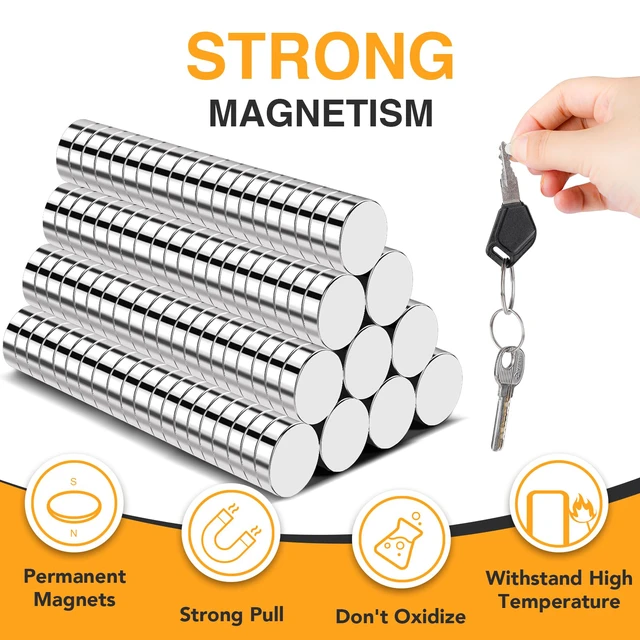 Alt view image 3 of 6 - 200Pcs Small 6x2mm Neodymium Magnets Rare Earth Magnets for Whiteboard, Small Round Disc for Fridge, Crafts, DIY, Science, Office, Kitchen