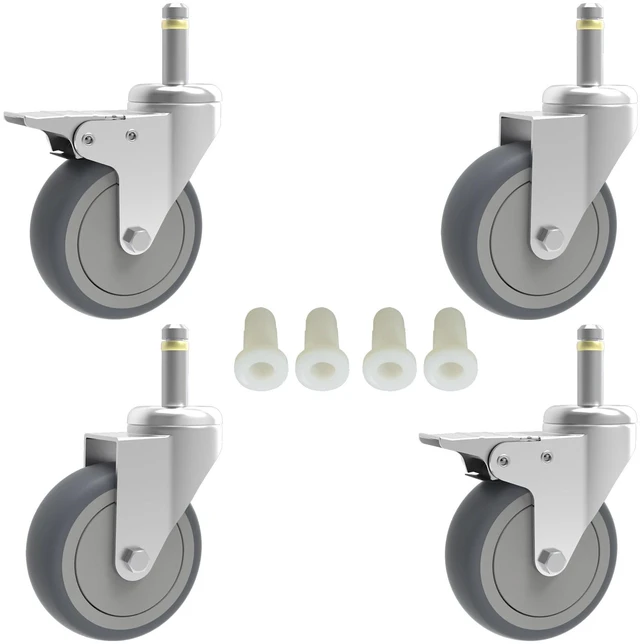 Main image of 3-Inch Swivel Stem Caster, 7/16-Inch Stem Diameter Rubber Wheel, Heavy Duty TPR Replacement Wheels for Rubbermaid Mop Bucket Cart Grill Casters - 4 Pack (2 Brakes 2 Swivel)
