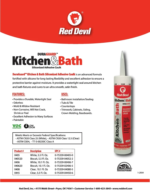 Alt view image 2 of 6 - 0445 Duraguard Kitchen & Bath Siliconized Acrylic Caulk, 5.5 oz. Squeeze Tube, Clear, 12 Pack, Made in USA