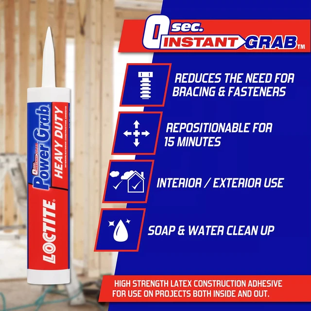 Alt view image 4 of 7 - Power Grab Express Heavy Duty Construction Adhesive, 9 fl oz Cartridge, Versatile Constuction Glue for Wood, Wall, Tile, Foam Board & More (Pack of 2)