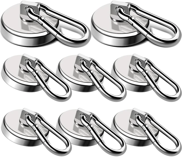 Main image of Magnetic Hooks 110 LBS Strong Magnets Cruise 8Pack Magnet with Hook Heavy Duty Kitchen Essentials Neodymium Extra Carabiner Super Locker Ship For Hanging Cabin Swivel Imanes Fuertes Silver