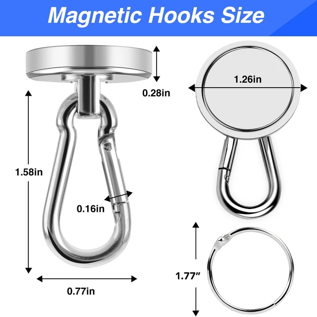 Alt view image 2 of 7 - Magnetic Hooks 110 LBS Strong Magnets Cruise 8Pack Magnet with Hook Heavy Duty Kitchen Essentials Neodymium Extra Carabiner Super Locker Ship For Hanging Cabin Swivel Imanes Fuertes Silver