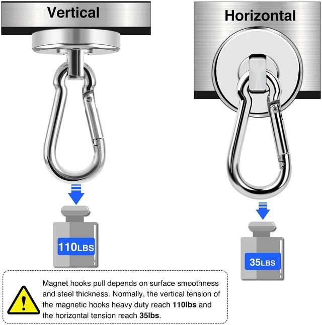 Alt view image 3 of 7 - Magnetic Hooks 110 LBS Strong Magnets Cruise 8Pack Magnet with Hook Heavy Duty Kitchen Essentials Neodymium Extra Carabiner Super Locker Ship For Hanging Cabin Swivel Imanes Fuertes Silver
