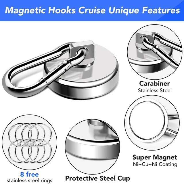 Alt view image 4 of 7 - Magnetic Hooks 110 LBS Strong Magnets Cruise 8Pack Magnet with Hook Heavy Duty Kitchen Essentials Neodymium Extra Carabiner Super Locker Ship For Hanging Cabin Swivel Imanes Fuertes Silver