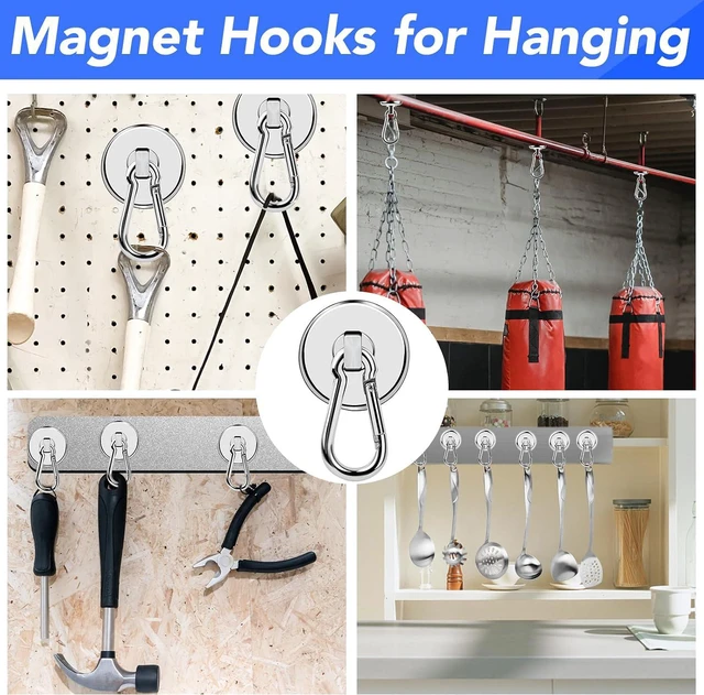 Alt view image 6 of 7 - Magnetic Hooks 110 LBS Strong Magnets Cruise 8Pack Magnet with Hook Heavy Duty Kitchen Essentials Neodymium Extra Carabiner Super Locker Ship For Hanging Cabin Swivel Imanes Fuertes Silver