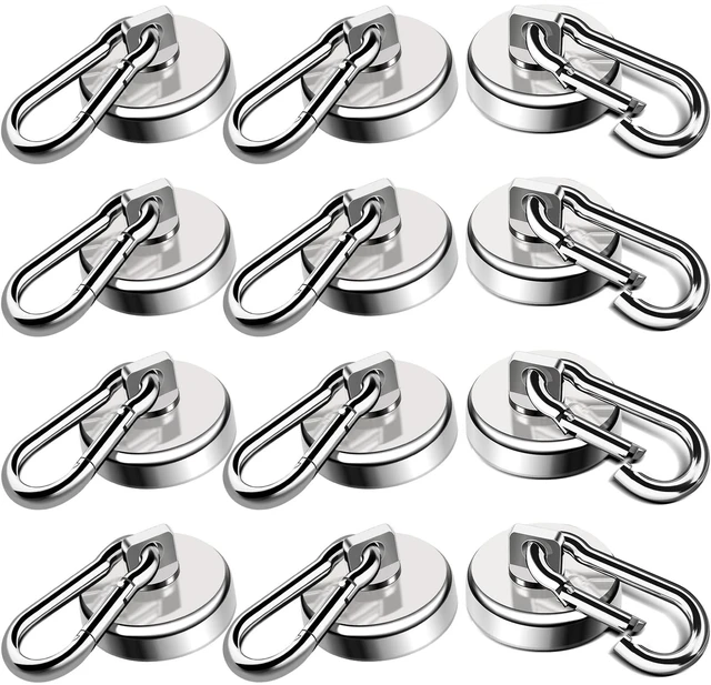 Main image of Magnetic Hooks 70 LBS Strong Magnets Cruise 12Pack Magnet with Hook Heavy Duty Kitchen Essentials Neodymium Extra Carabiner Super Locker Ship For Hanging Cabin Swivel Imanes Fuertes Silver