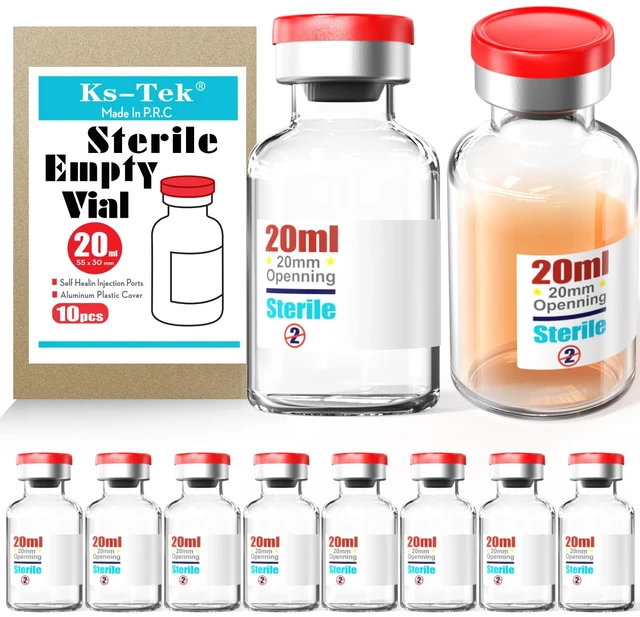 Main image of Sterile Empty Vials with Self Healing Injection Port,with Flip Off Aluminum Cap,Sterile Package (20ml,10)