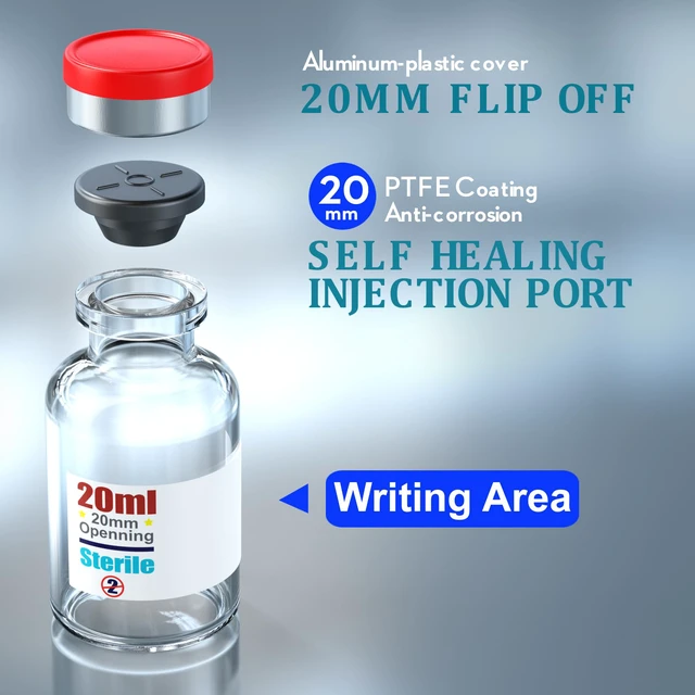 Alt view image 3 of 6 - Sterile Empty Vials with Self Healing Injection Port,with Flip Off Aluminum Cap,Sterile Package (20ml,10)