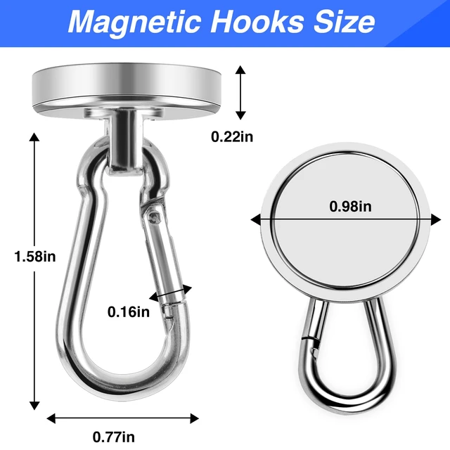 Alt view image 2 of 7 - Magnetic Hooks 70 LBS Strong Magnets Cruise 12Pack Magnet with Hook Heavy Duty Kitchen Essentials Neodymium Extra Carabiner Super Locker Ship For Hanging Cabin Swivel Imanes Fuertes Silver