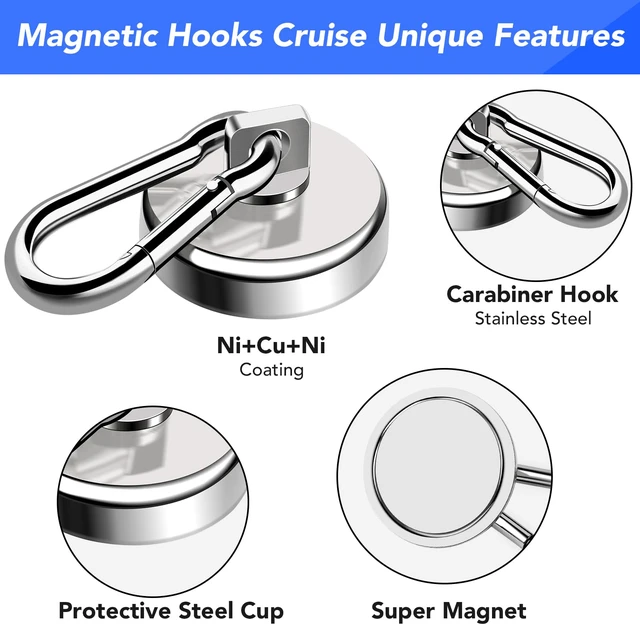 Alt view image 4 of 7 - Magnetic Hooks 70 LBS Strong Magnets Cruise 12Pack Magnet with Hook Heavy Duty Kitchen Essentials Neodymium Extra Carabiner Super Locker Ship For Hanging Cabin Swivel Imanes Fuertes Silver