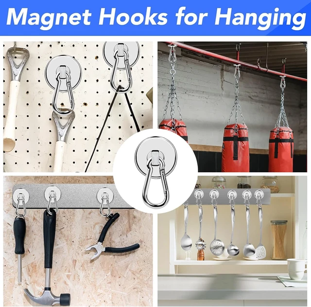 Alt view image 6 of 7 - Magnetic Hooks 70 LBS Strong Magnets Cruise 12Pack Magnet with Hook Heavy Duty Kitchen Essentials Neodymium Extra Carabiner Super Locker Ship For Hanging Cabin Swivel Imanes Fuertes Silver