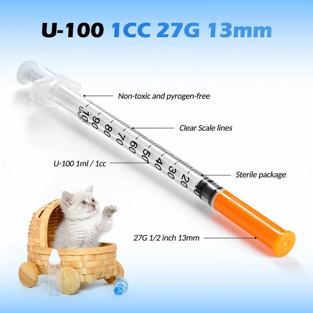 Alt view image 3 of 7 - Syringes 1ml 27 Gauge 1/2 inch U-100 27G 1cc 13mm Lab Syringe, Pack of 100
