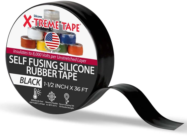 Main image of Self Fusing Silicone Tape - 1-1/2 Inch x 36 Ft Roll - Black Heavy Duty Rubber Electrical Tape, Waterproof, For Automotive, Hose, Pipe, Outdoor & Emergency Repairs, Insulating, Flexible