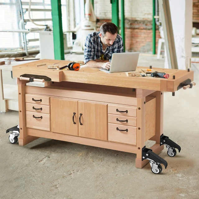 Alt view image 6 of 7 - Retractable Workbench Casters Kit, 800 lbs Capacity 4 Pack Heavy Duty Workbenches Wheeels Adjustable Workbench Casters for Workbenches, Tables, and Cabinets, Easy to Install
