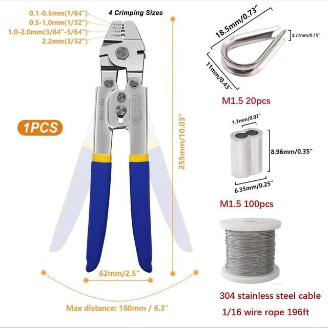 Alt view image 2 of 7 - Wire Rope,Equipped with Crimping Pliers,1/16 Wire Rope, Aircraft Cable,304 Stainless Steel Cable,7x7 Strand Core 196FT,368lbs Breaking Strength
