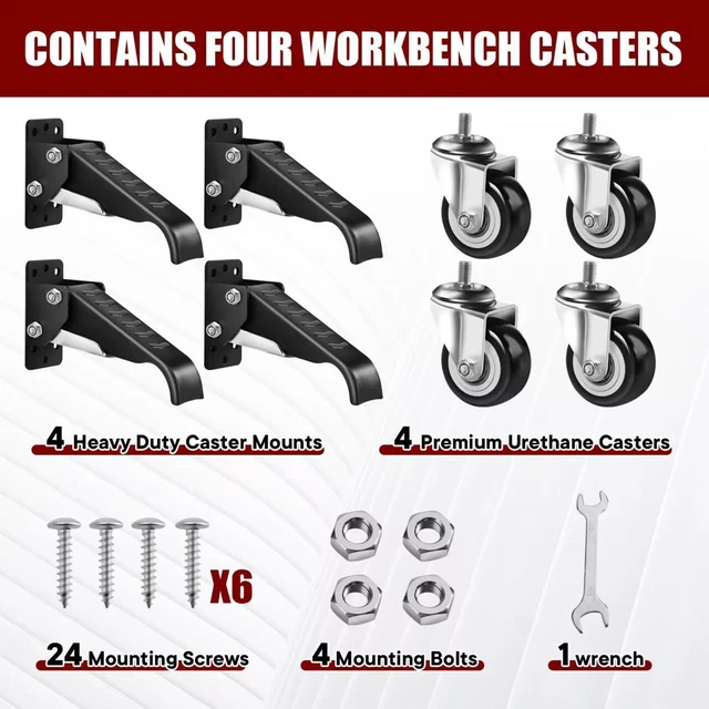 Alt view image 7 of 7 - Retractable Workbench Casters Kit, 800 lbs Capacity 4 Pack Heavy Duty Workbenches Wheeels Adjustable Workbench Casters for Workbenches, Tables, and Cabinets, Easy to Install